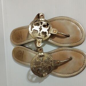 Tory Burch Metallic Gold Tumbled Miller Sandals Size 10